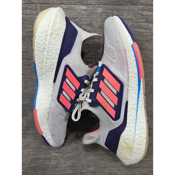 Adidas Ultra Boost 22 White Turbo Indigo Running Shoes Size 9 Womens - Picture 5 of 9